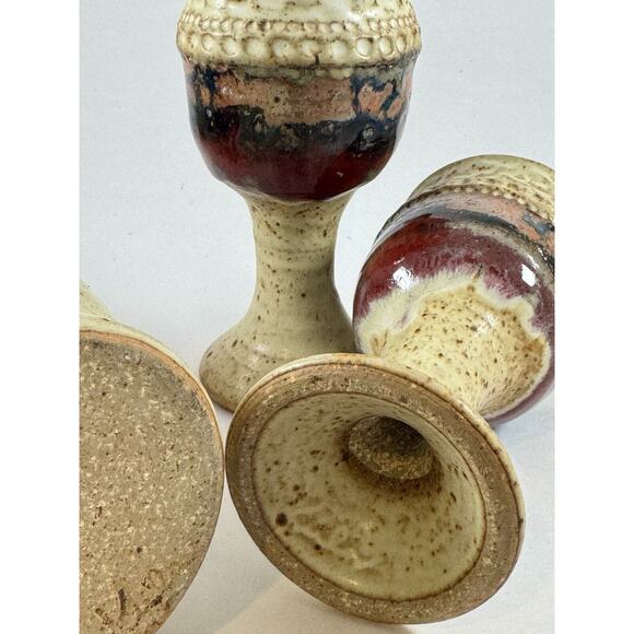 Leon Kula Studio Art Pottery Stoneware Decanter 2 Wine Goblets Signed Vintage - Picture 6 of 8